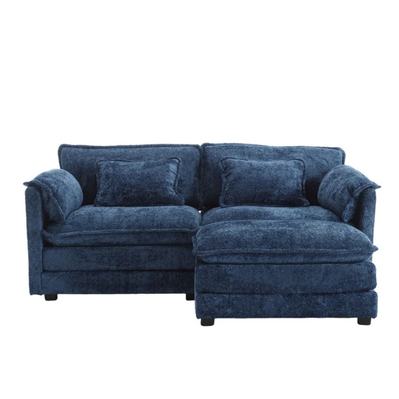 UNITED WE WIN Chenille fabric, removable armrests with side pockets, high density sponge filling, oversized double sofa with footstool-海智集-Default-