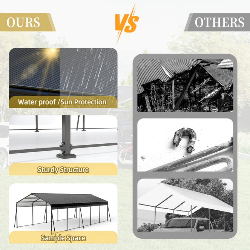 Metal Carport 12×20 Car Port, Outdoor Storage Heavy Duty Metal Canopy Multi-Use Garage Shed for Car and Truck, Carport Kit with Galvanized Steel Roof Building and Frame-海智集-Default-