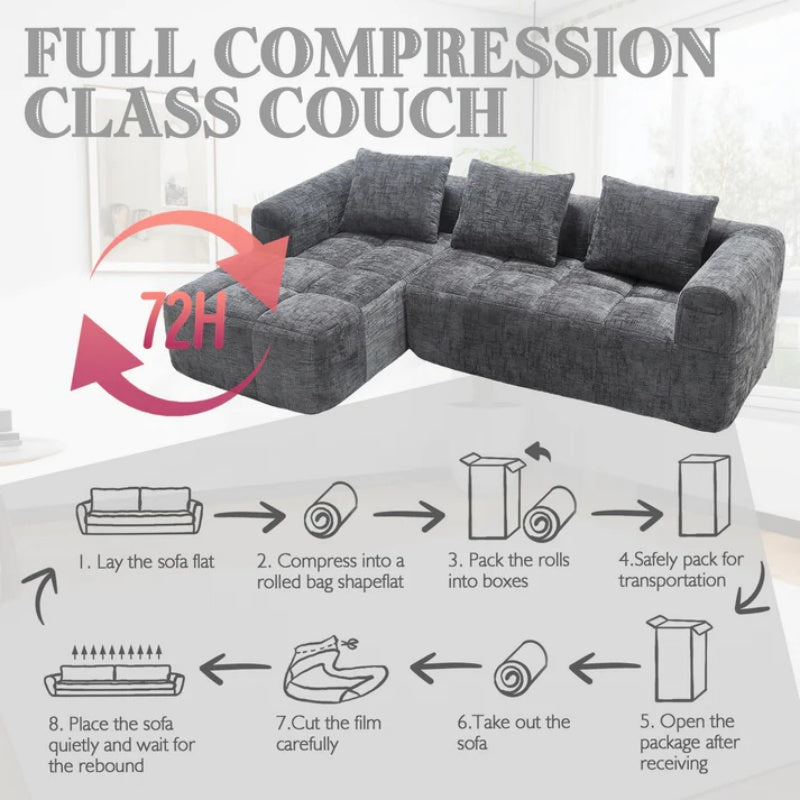 UNITED WE WIN 98.42-inch modular sectional sofa, modern modular L-shaped sofa with chaise longue, equipped with small side pockets and free of compression during installation.-海智集-Default-