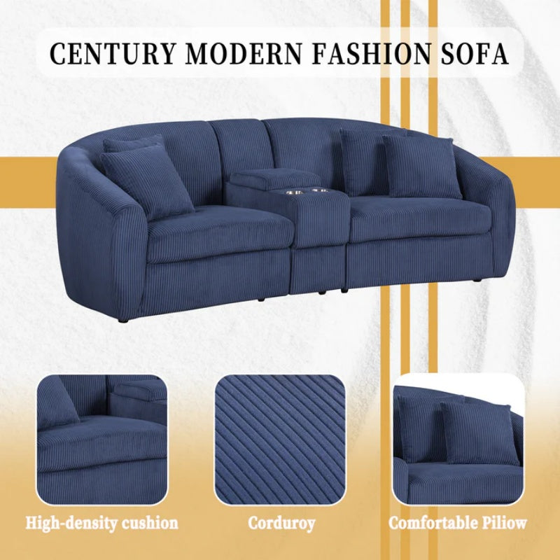 UNITED WE WIN corduroy fabric, two cup holders, storage, oversized two-seat, solid wood frame, high quality sponge filling, curved placement sofa-海智集-Default-