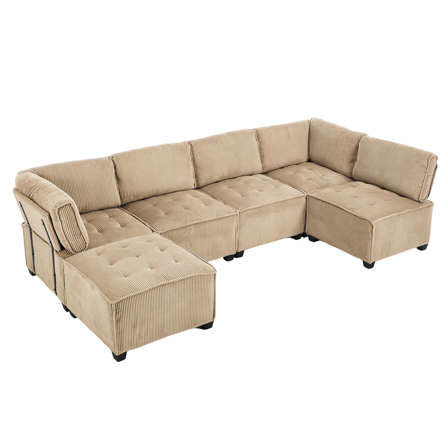 UNITED WE WIN Modular Sectional Sofa U Shaped Modular Couch with Reversible Chaise Modular Sofa Sectional Couch,6- Seat Convertible Sofa,Fit for Living Room-海智集-Default-