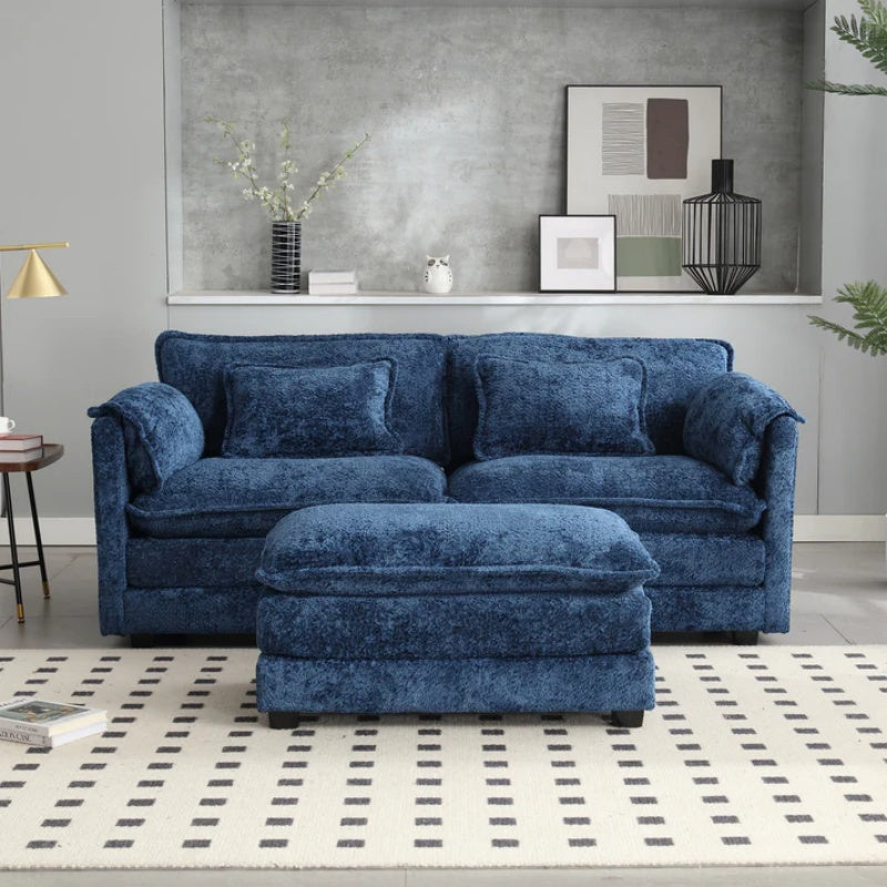 UNITED WE WIN Chenille fabric, removable armrests with side pockets, high density sponge filling, oversized double sofa with footstool-海智集-Default-