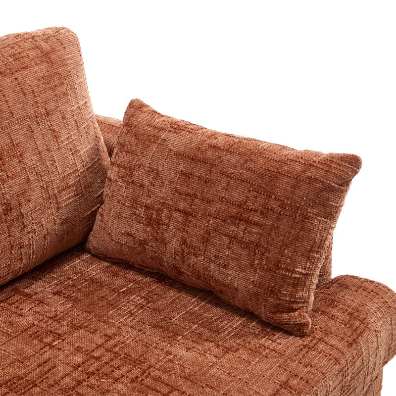 Modern Style Chenille 2-Seater Sofa with LED Light, USB Charging Port & Storage Bag in Orange-海智集-Default-
