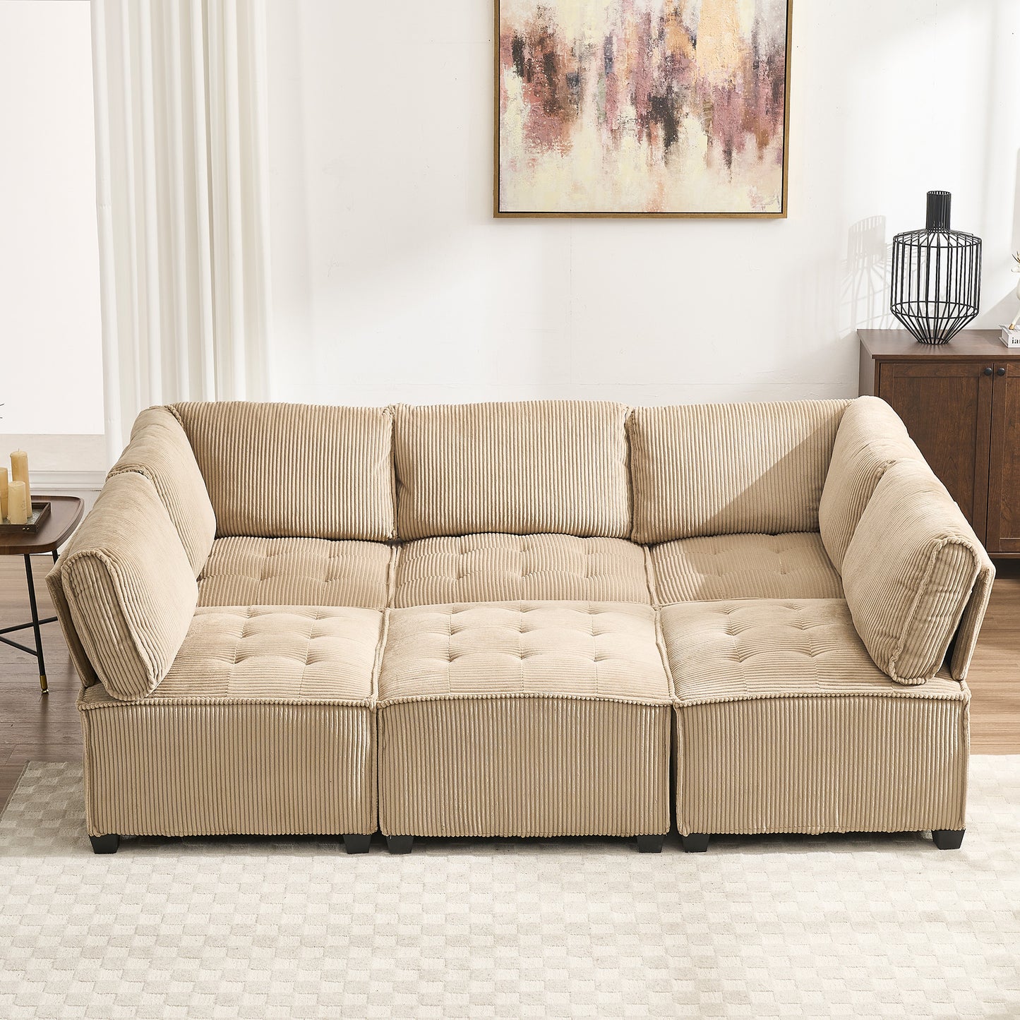 UNITED WE WIN Modular Sectional Sofa U Shaped Modular Couch with Reversible Chaise Modular Sofa Sectional Couch,6- Seat Convertible Sofa,Fit for Living Room-海智集-Default-