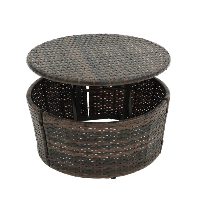 Hot Sale KD Rattan Round Lounge With Canopy Bali Canopy Bed Outdoor, Wicker Outdoor Sofa Bed with lift coffee table-海智集-Default-