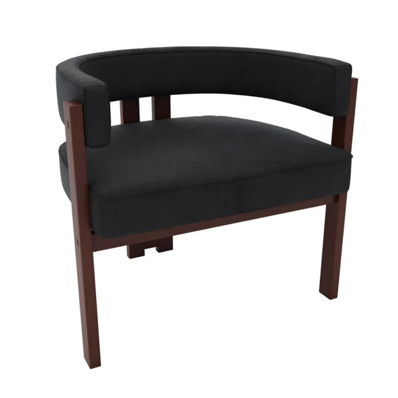 Modern Accent Chair Teddy Upholstered Armchair with Open Back 3 Legs Barrel Dining Chair Black-海智集-Default-