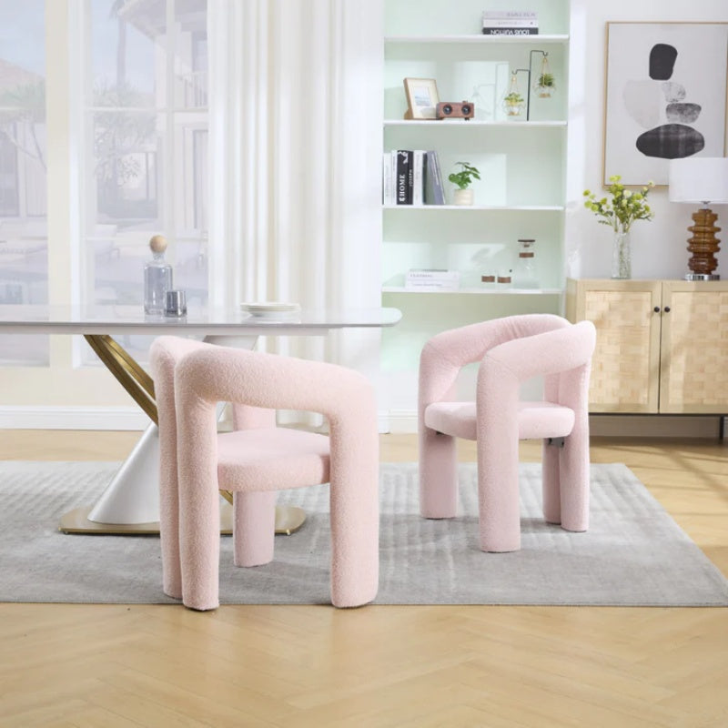 COOLMORE Contemporary Designed Velvet Upholstered Accent/Dining Chair with Armrests in Pink Teddy-海智集-Default-