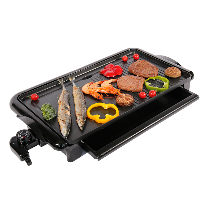Top Rated Smokeless Indoor Grill Plate Non Stick Korean Bbq Kitchen Luxe 2 in 1 Black Electric Aluminum OEM PTFE Home Party Knob-海智集-