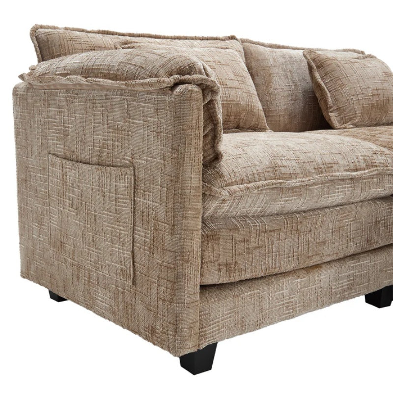 UNITED WE WIN Chenille fabric, solid construction, the overall structure of the sofa is stable, detachable armrests, two foot stools and two-seat sofa with side pockets-海智集-Default-