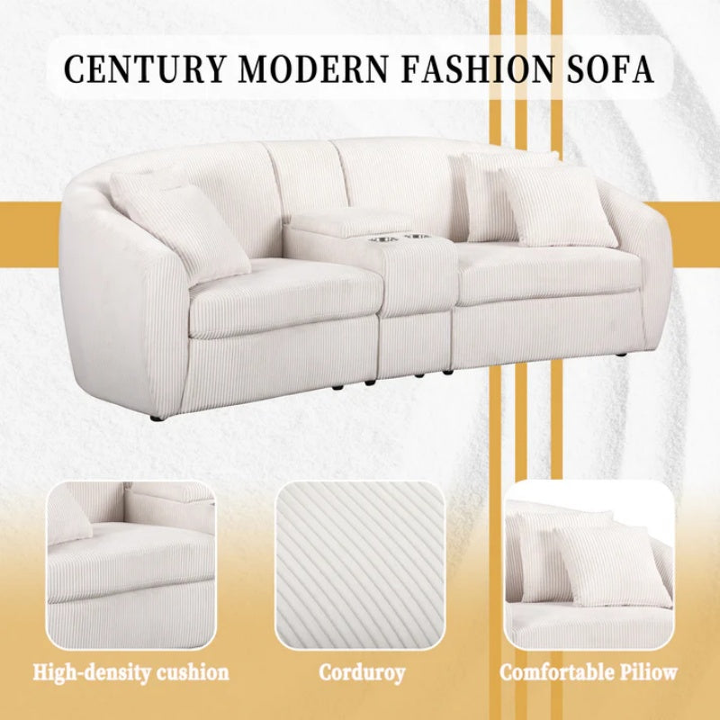 UNITED WE WIN corduroy fabric, two cup holders, storage, oversized two-seat, solid wood frame, high quality sponge filling, curved placement sofa-海智集-Default-
