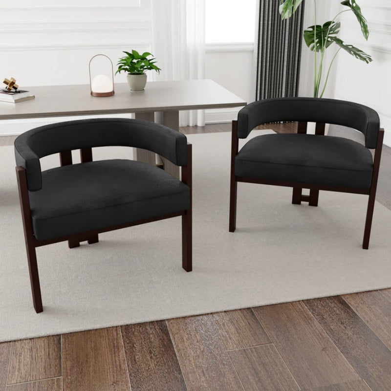 Modern Accent Chair Teddy Upholstered Armchair with Open Back 3 Legs Barrel Dining Chair Black-海智集-Default-