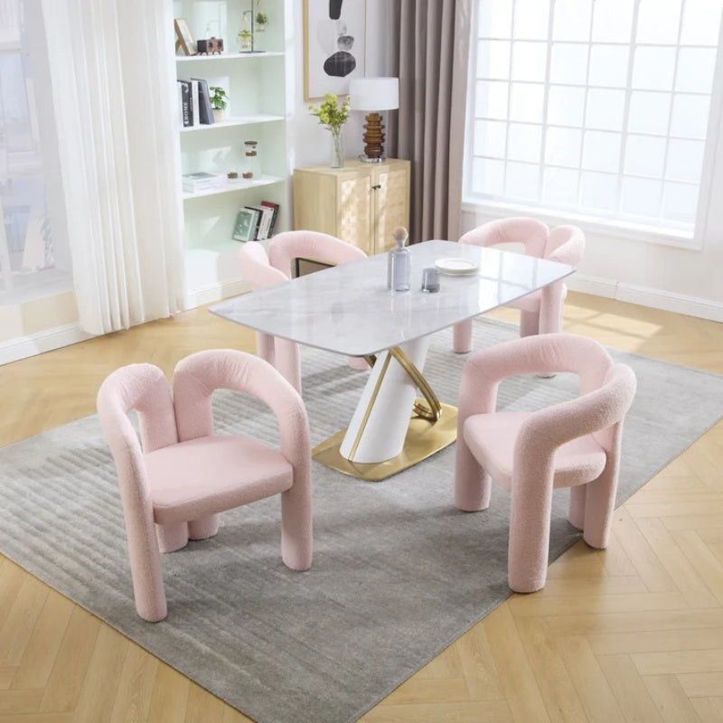 COOLMORE Contemporary Designed Velvet Upholstered Accent/Dining Chair with Armrests in Pink Teddy-海智集-Default-