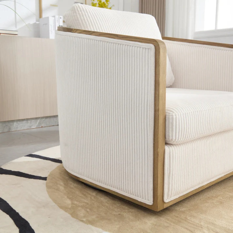 Corduroy Swivel Barrel Chair, Comfortable Accent Sofa Chair, 360 Degree Swivel, Beige, Corduroy, 30.12''x35.04''x30.31''-海智集-Default-
