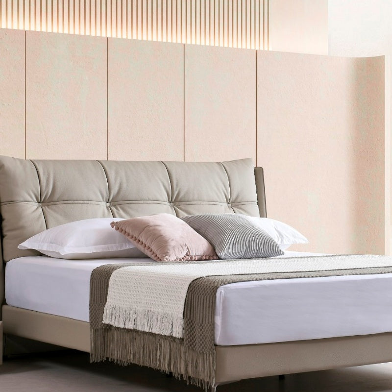 Jinxuan Series Leather Bed, Modern and simple Italian Light Luxury High-end Solid Wood Soft Package 2318 # (Including bed board but excluding bedside table)-海智集-