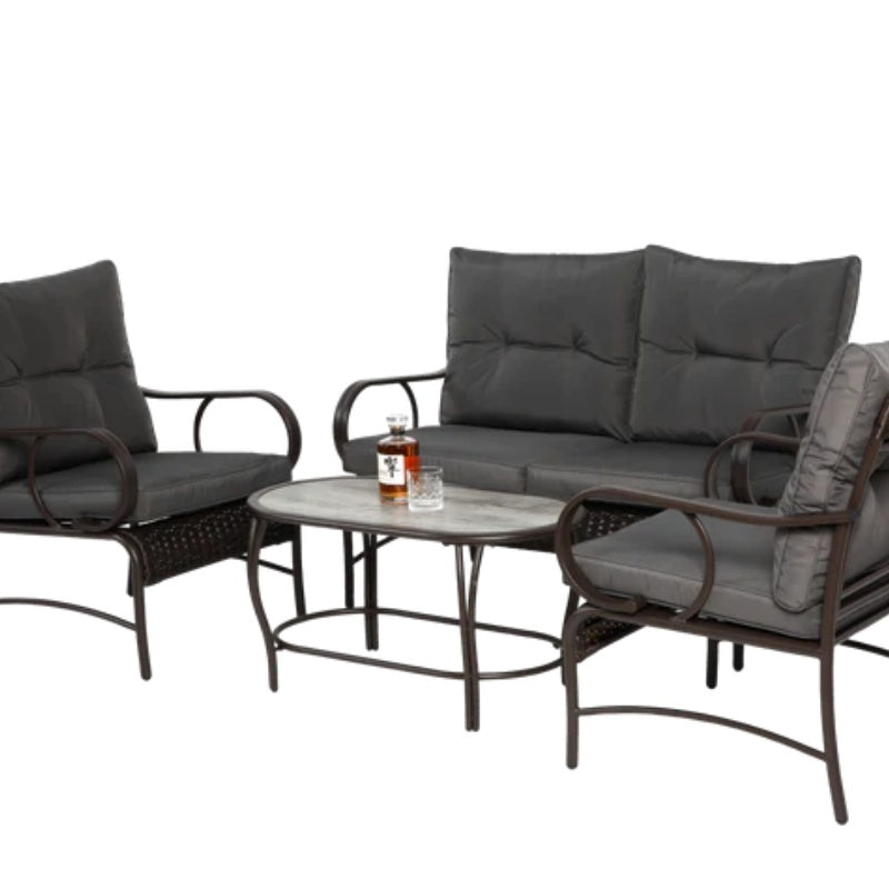 4 Piece Outdoor Patio Furniture Sets, Wicker Conversation Set for Porch Deck, Rattan Sofa Chair with Cushion-Grey-海智集-Default-