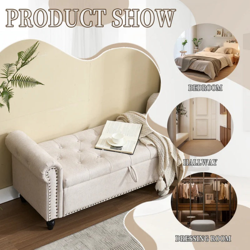 Coolmore Storage Ottoman 55.12 Inches Upholstered Fabric Storage Ottoman Bench,Button Tufted Ottoman with Storage for Living Room,Bedroom End of Bed Bench Withstands 275lbs-海智集-Default-