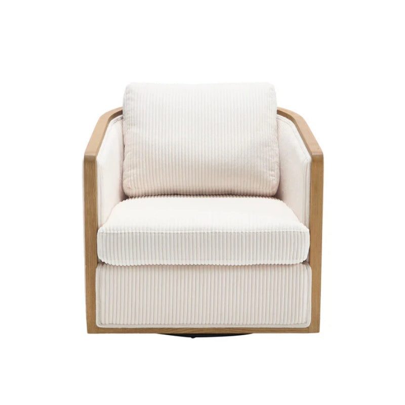 Corduroy Swivel Barrel Chair, Comfortable Accent Sofa Chair, 360 Degree Swivel, Beige, Corduroy, 30.12''x35.04''x30.31''-海智集-Default-