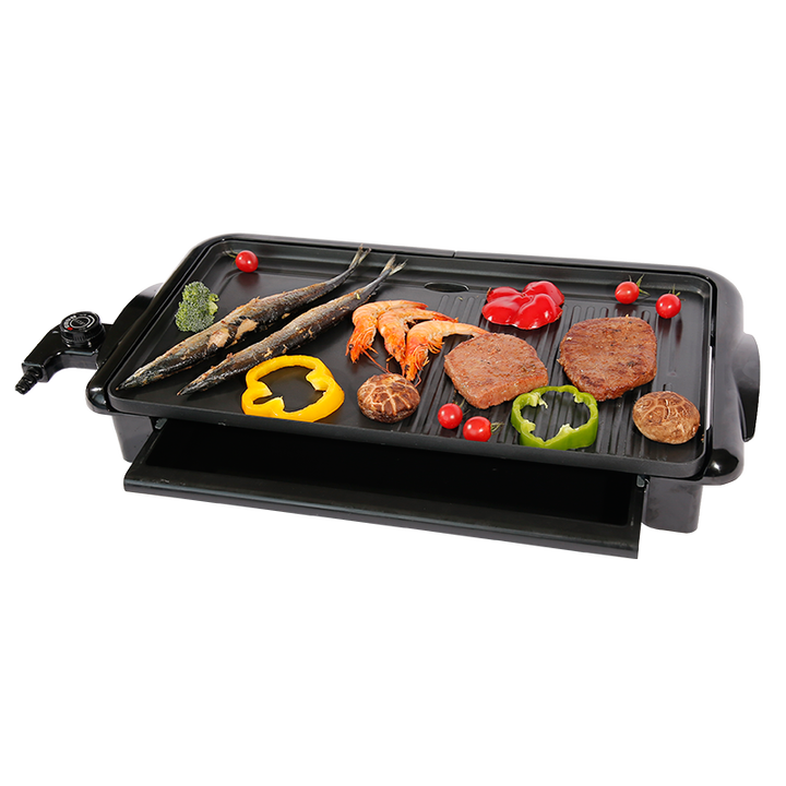 Top Rated Smokeless Indoor Grill Plate Non Stick Korean Bbq Kitchen Luxe 2 in 1 Black Electric Aluminum OEM PTFE Home Party Knob-海智集-