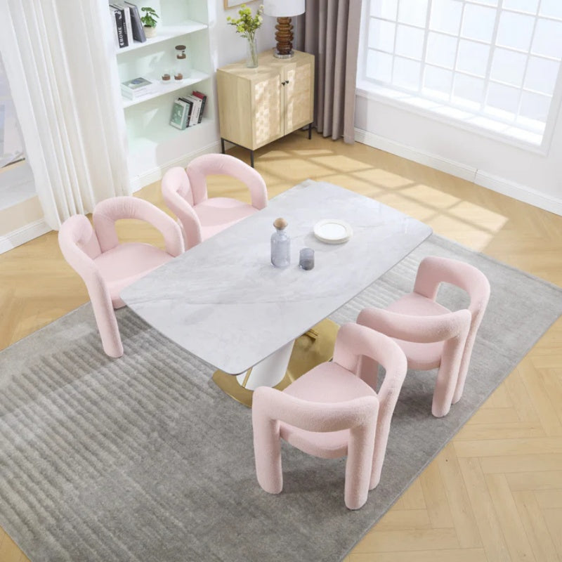 COOLMORE Contemporary Designed Velvet Upholstered Accent/Dining Chair with Armrests in Pink Teddy-海智集-Default-