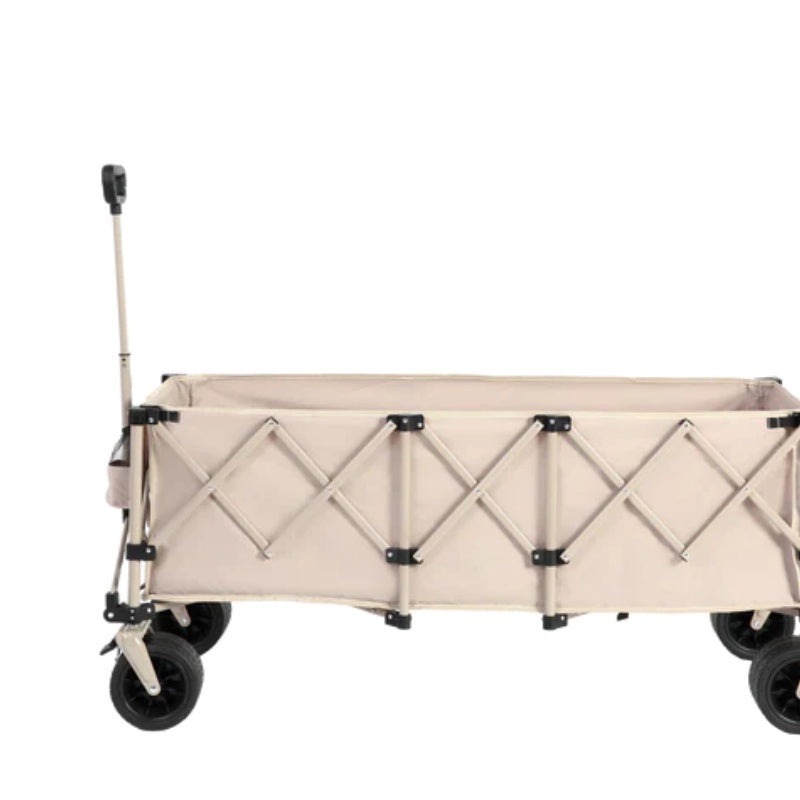 Foldable Extended Wagon with 220lbs Weight Capacity, Heavy Duty 300L Folding Utility Garden Cart with Big All-Terrain Beach Wheels & Drink Holders. Beige-海智集-Default-