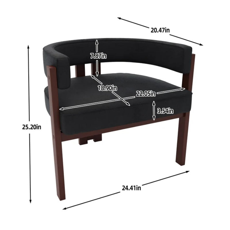 Modern Accent Chair Teddy Upholstered Armchair with Open Back 3 Legs Barrel Dining Chair Black-海智集-Default-