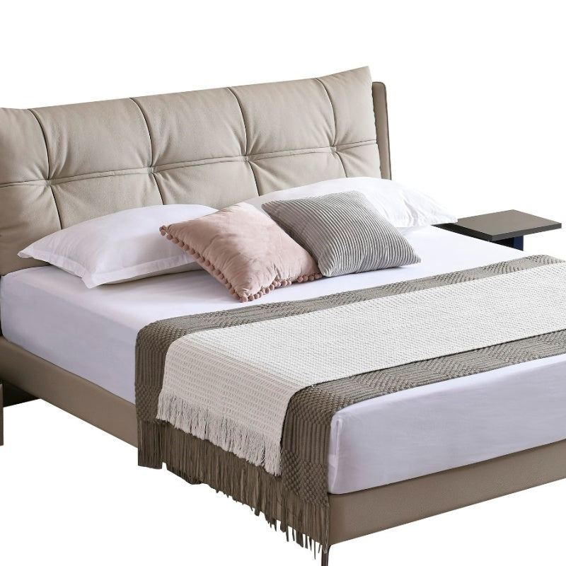 Jinxuan Series Leather Bed, Modern and simple Italian Light Luxury High-end Solid Wood Soft Package 2318 # (Including bed board but excluding bedside table)-海智集-