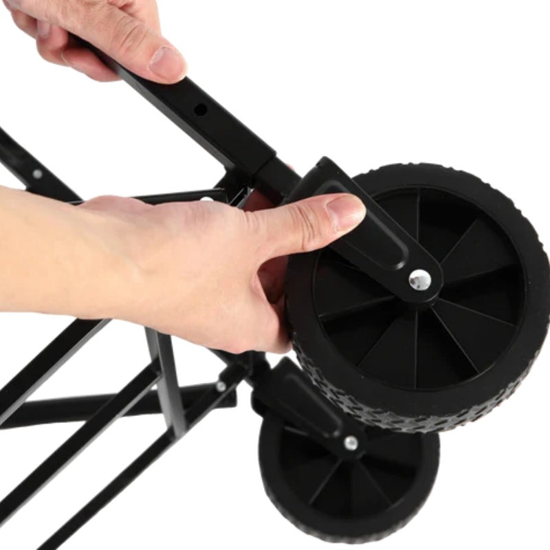 Foldable Extended Wagon with 220lbs Weight Capacity, Heavy Duty 300L Folding Utility Garden Cart with Big All-Terrain Beach Wheels & Drink Holders. Black-海智集-Default-