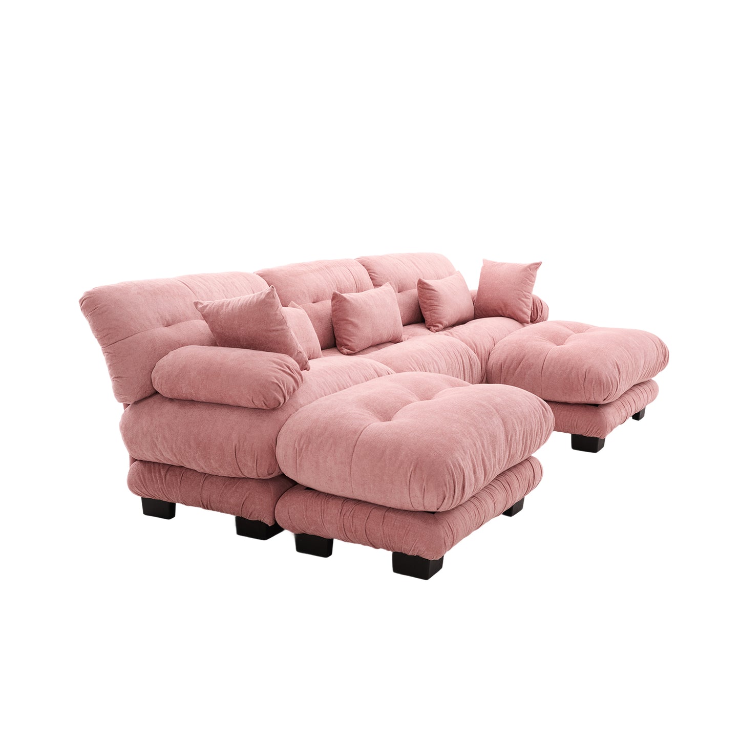 UNITED WE WIN Pelletized velvet U Shape Cloud Couch with 2 Ottomans,Free Combined 3 Seater Comfy Sofa with Bolster Armrest Pillows, sofa for Living Room-海智集-Default-
