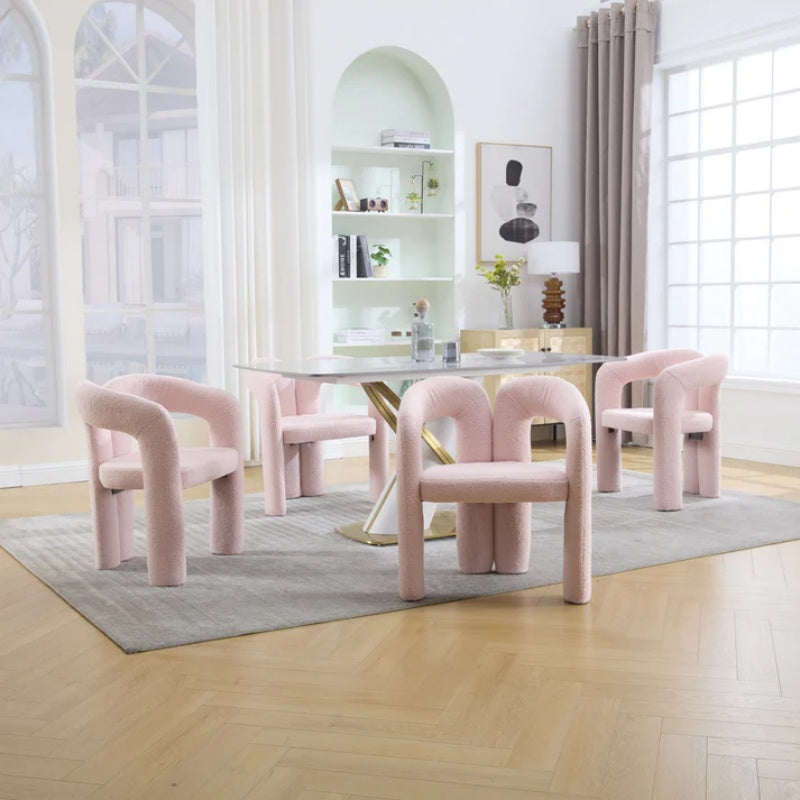 COOLMORE Contemporary Designed Velvet Upholstered Accent/Dining Chair with Armrests in Pink Teddy-海智集-Default-