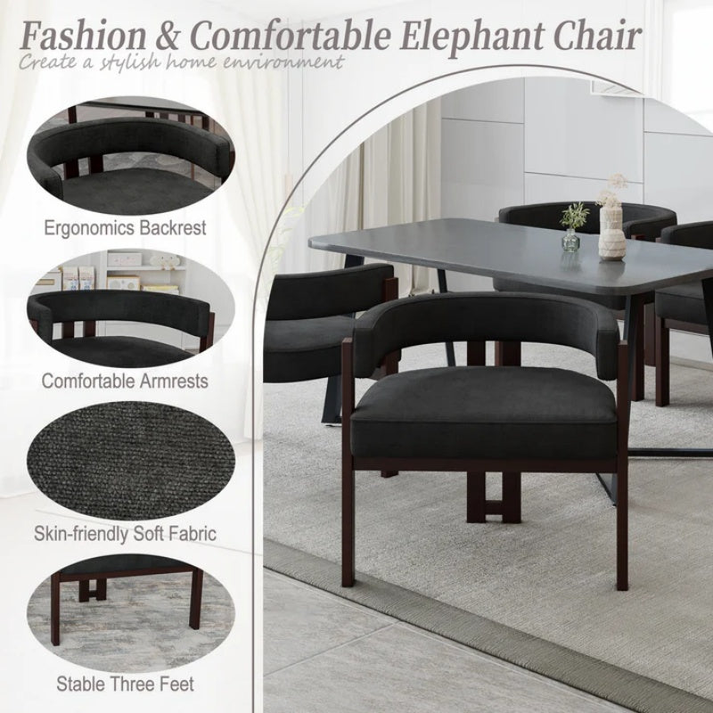 Modern Accent Chair Teddy Upholstered Armchair with Open Back 3 Legs Barrel Dining Chair Black-海智集-Default-