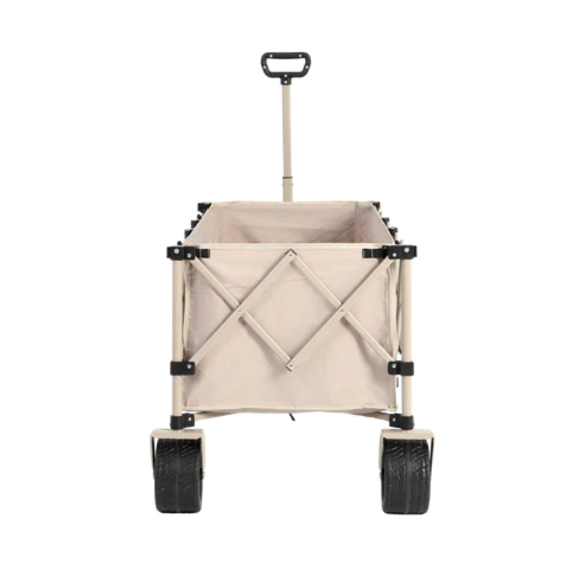 Foldable Extended Wagon with 220lbs Weight Capacity, Heavy Duty 300L Folding Utility Garden Cart with Big All-Terrain Beach Wheels & Drink Holders. Beige-海智集-Default-