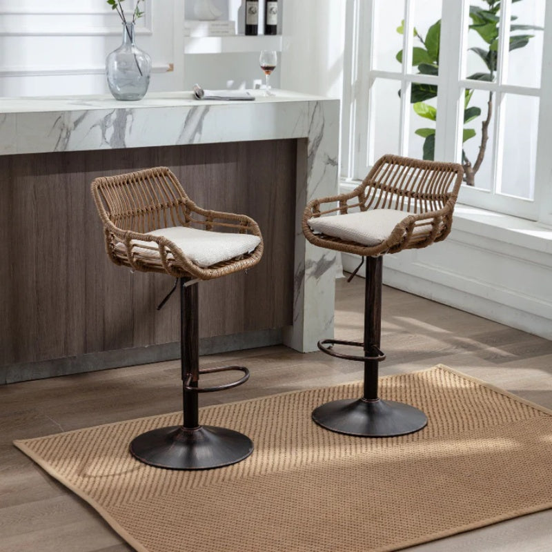 COOLMORE Modern Swivel Bar Stools Set of 2 with Adjustable Counter Height and Footrest in Beige Linen-海智集-Default-