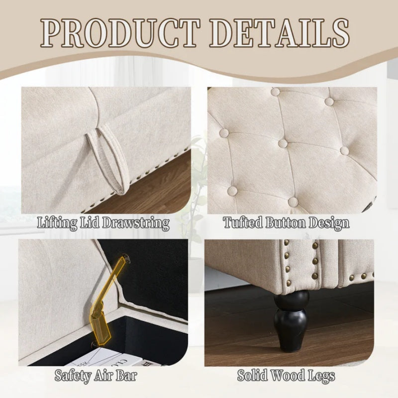 Coolmore Storage Ottoman 55.12 Inches Upholstered Fabric Storage Ottoman Bench,Button Tufted Ottoman with Storage for Living Room,Bedroom End of Bed Bench Withstands 275lbs-海智集-Default-