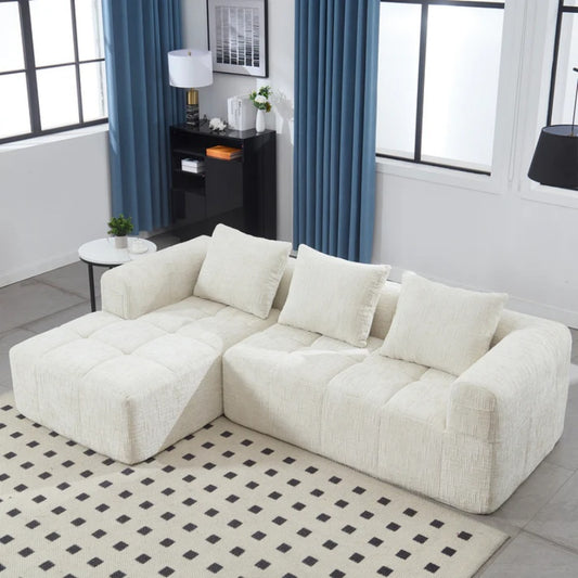 UNITED WE WIN 98.42-inch modular sectional sofa, modern modular L-shaped sofa with chaise longue, equipped with small side pockets and free of compression during installation.-海智集-Default-