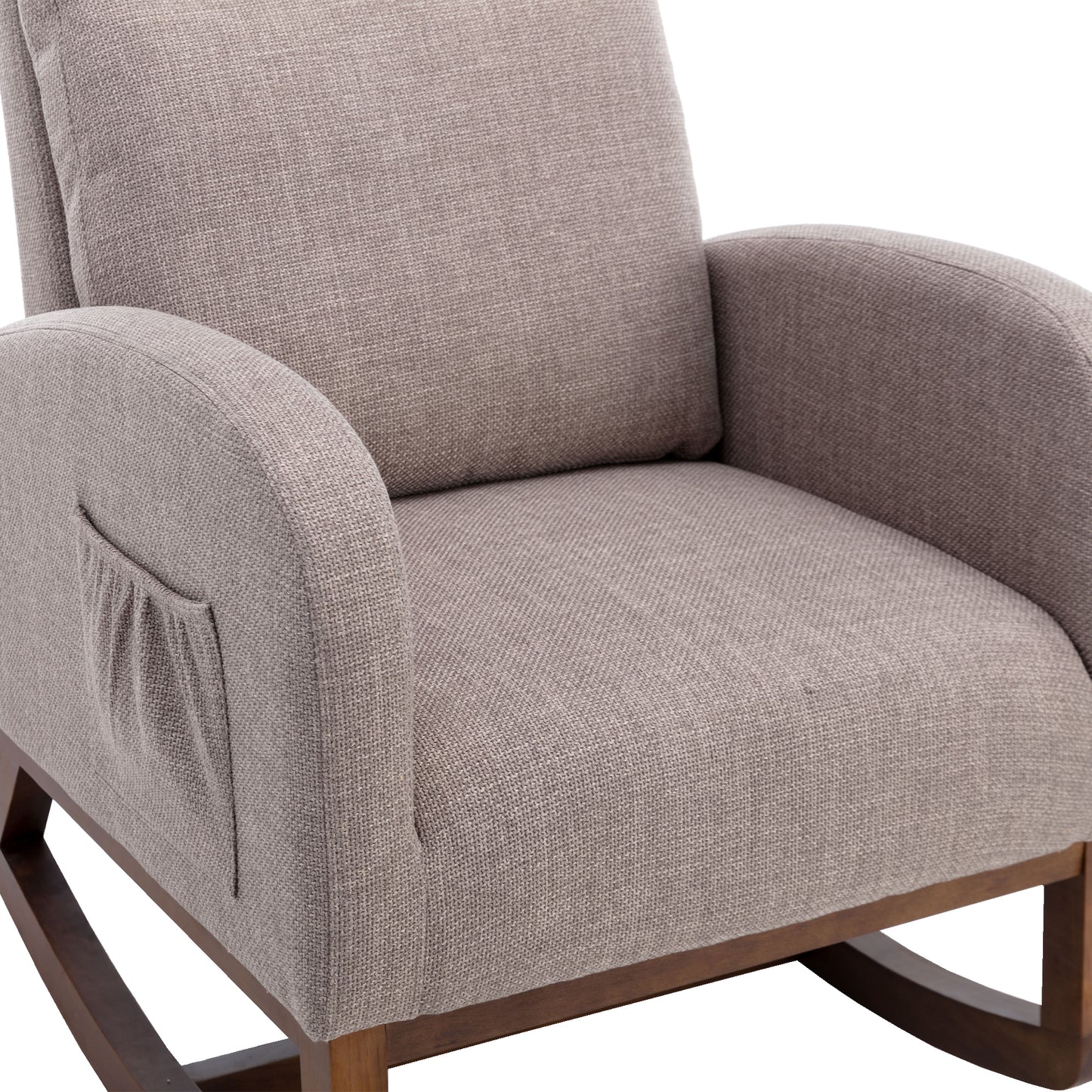 Rocking Chair, Modern Glider Chair, Recliner Armchair with Wood Legs and Side Pocket, Nursery Rocking Accent Chair with High Back for Living Room Bedroom (Grey linen)-海智集-Default-