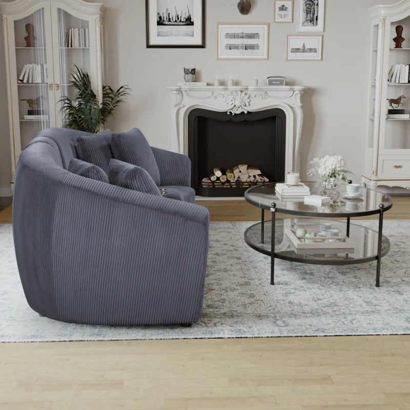 UNITED WE WIN corduroy fabric, two cup holders, storage, oversized two-seat, solid wood frame, high quality sponge filling, curved placement sofa-海智集-Default-