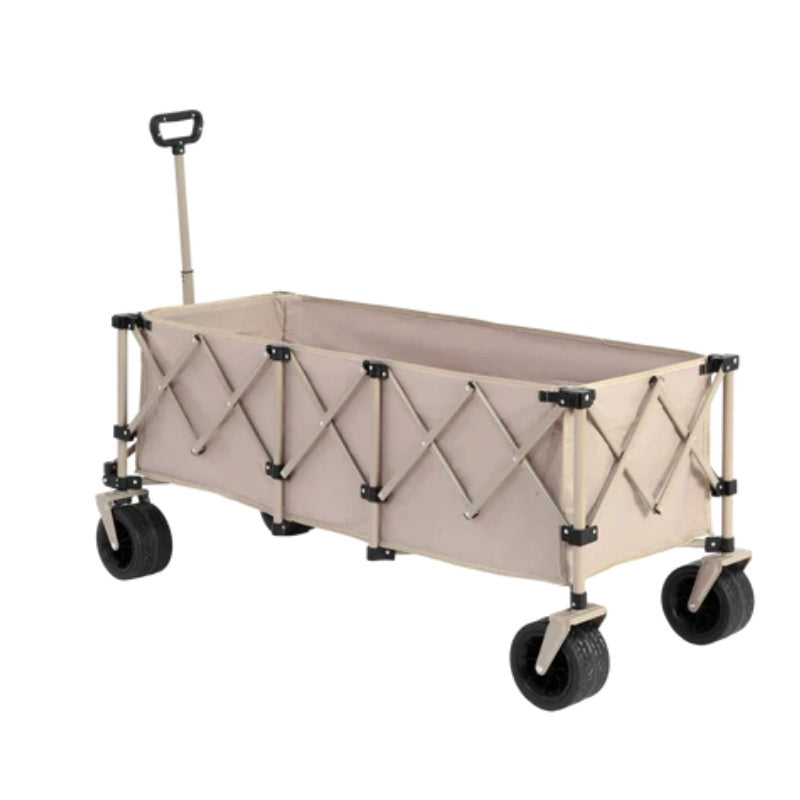 Foldable Extended Wagon with 220lbs Weight Capacity, Heavy Duty 300L Folding Utility Garden Cart with Big All-Terrain Beach Wheels & Drink Holders. Beige-海智集-Default-