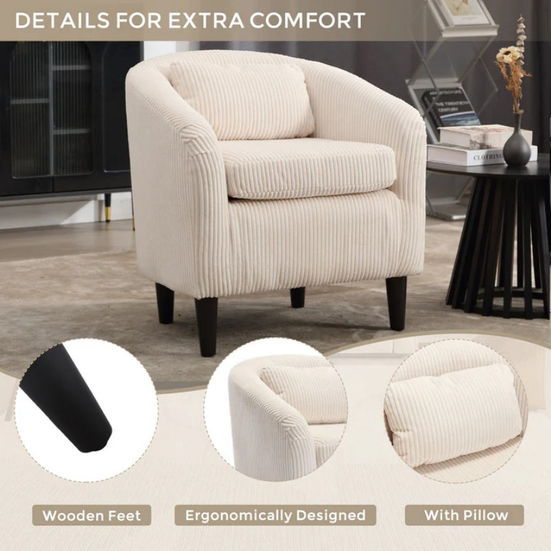 COOLMORE Living Room Accent Barrel Chair, Century Modern Style Decorative Chair, Armchair for Living Room with Thick Cushions and Pillows, Comfy Single Sofa Chair, Chair with Wooden Legs,Beige-海智集-Default-
