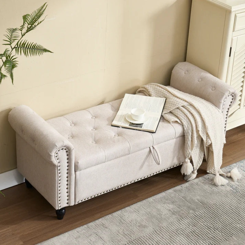 Coolmore Storage Ottoman 55.12 Inches Upholstered Fabric Storage Ottoman Bench,Button Tufted Ottoman with Storage for Living Room,Bedroom End of Bed Bench Withstands 275lbs-海智集-Default-