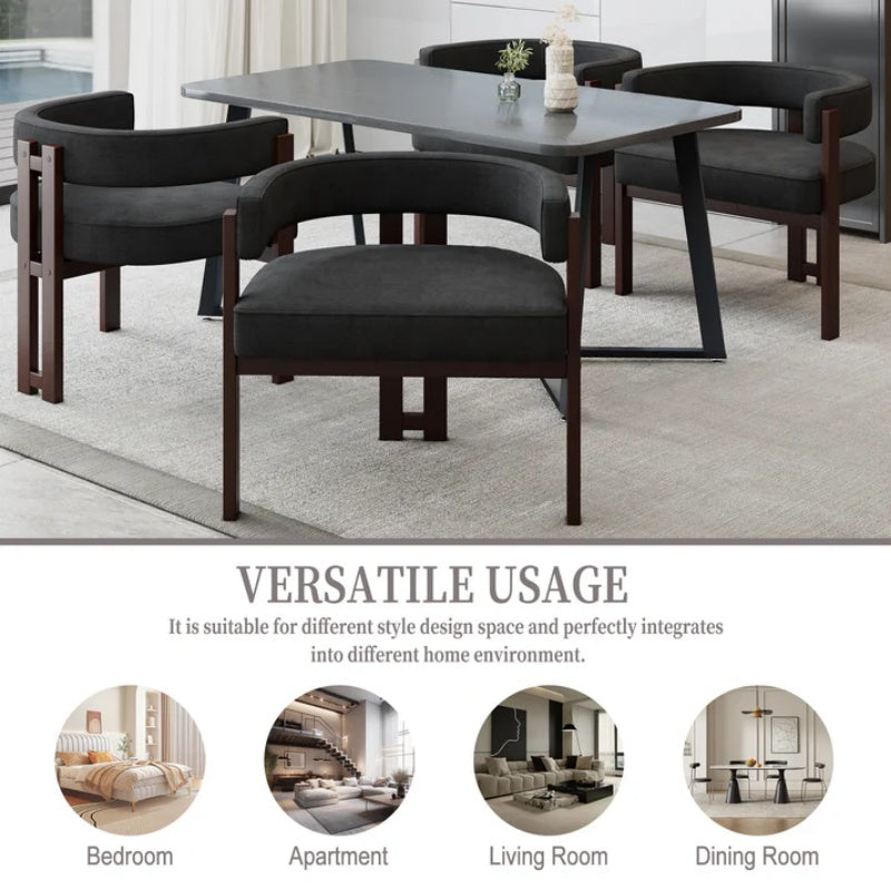Modern Accent Chair Teddy Upholstered Armchair with Open Back 3 Legs Barrel Dining Chair Black-海智集-Default-