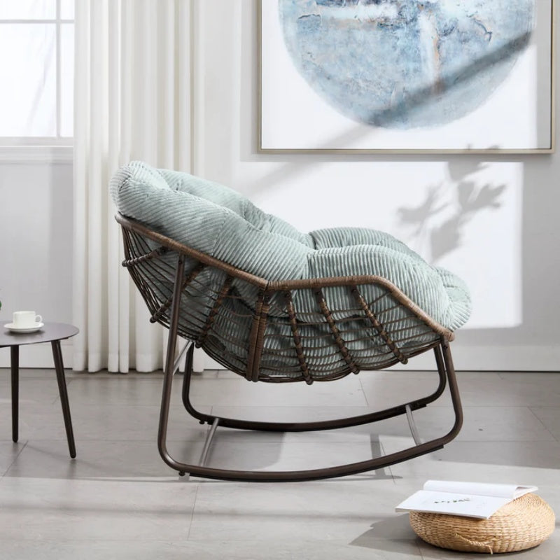 Outdoor Rattan Rocking Chair,Padded Cushion Rocker Recliner Chair Outdoor for Front Porch, Living Room, Patio, Garden, Light Green-海智集-Default-