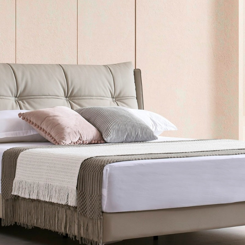 Jinxuan Series Leather Bed, Modern and simple Italian Light Luxury High-end Solid Wood Soft Package 2318 # (Including bed board but excluding bedside table)-海智集-