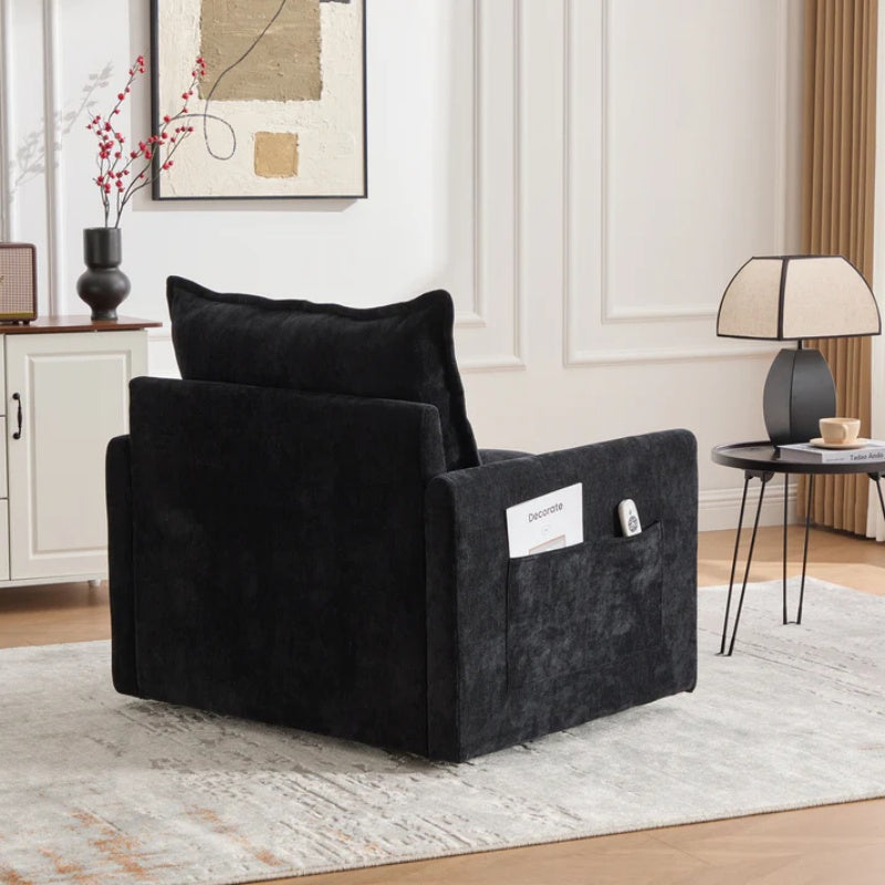 UNITED WE WIN Swivel Barrel Chair - Mid Century Modern Chair, Thick Padded Arm Chair with Solid Metal Base, Comfortable Single Sofa Chair, Swivel Accent Chair for Living Room Bedroom-海智集-Default-