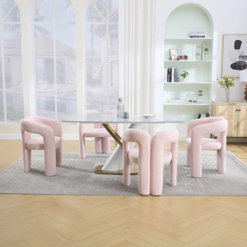 COOLMORE Contemporary Designed Velvet Upholstered Accent/Dining Chair with Armrests in Pink Teddy-海智集-Default-