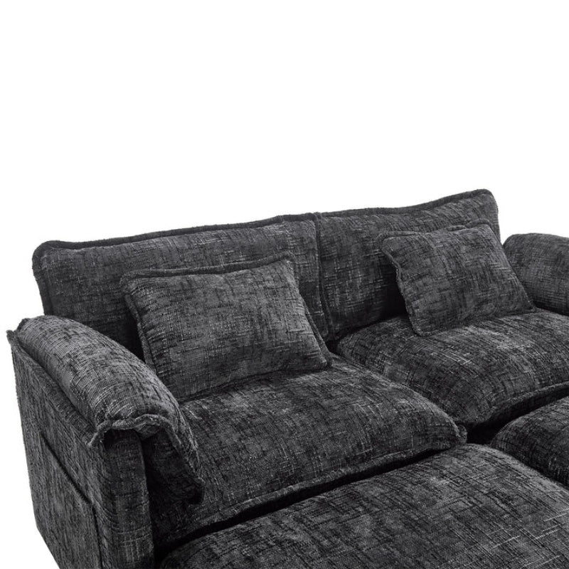 UNITED WE WIN Chenille fabric, solid construction, the overall structure of the sofa is stable, detachable armrests, two foot stools and two-seat sofa with side pockets-海智集-Default-