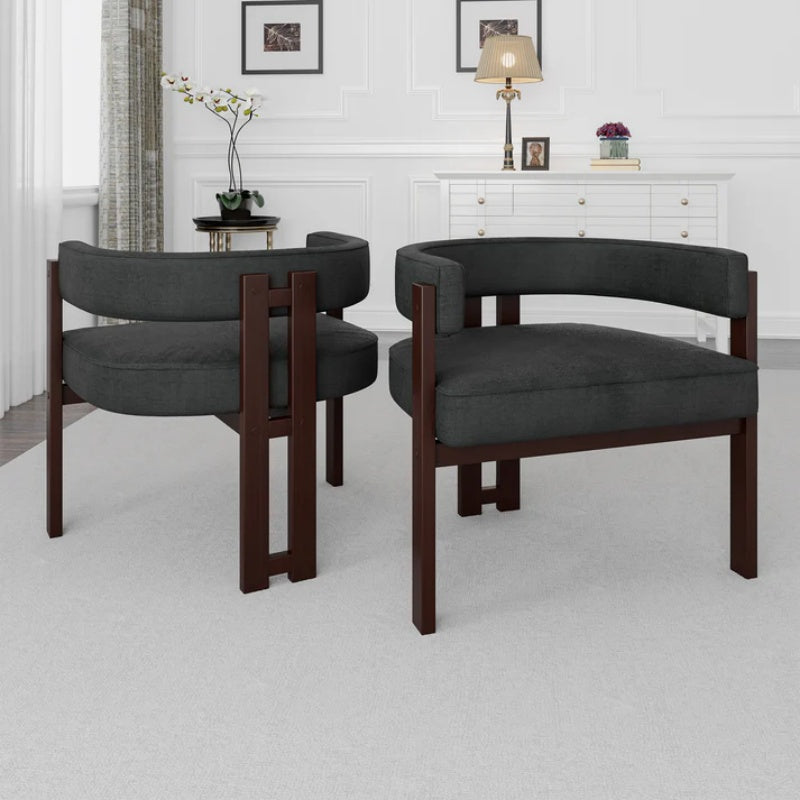 Modern Accent Chair Teddy Upholstered Armchair with Open Back 3 Legs Barrel Dining Chair Black-海智集-Default-
