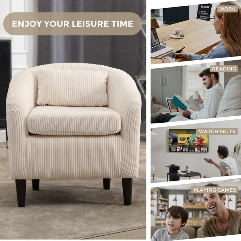 COOLMORE Living Room Accent Barrel Chair, Century Modern Style Decorative Chair, Armchair for Living Room with Thick Cushions and Pillows, Comfy Single Sofa Chair, Chair with Wooden Legs,Beige-海智集-Default-