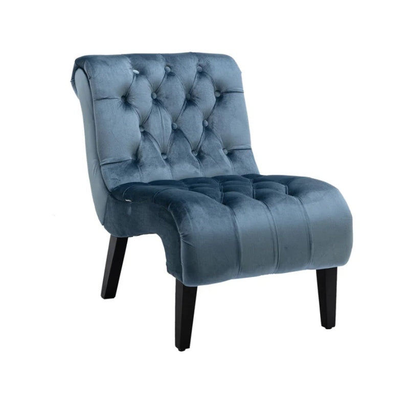 COOLMORE Modern Velvet Armless Accent Living Room Chair / Leisure Chair,Upholstered Fabric Button Comfortable Chair with Wooden Legs for Bedroom, Living Room, Office (Light Blue Velvet)-海智集-Default-