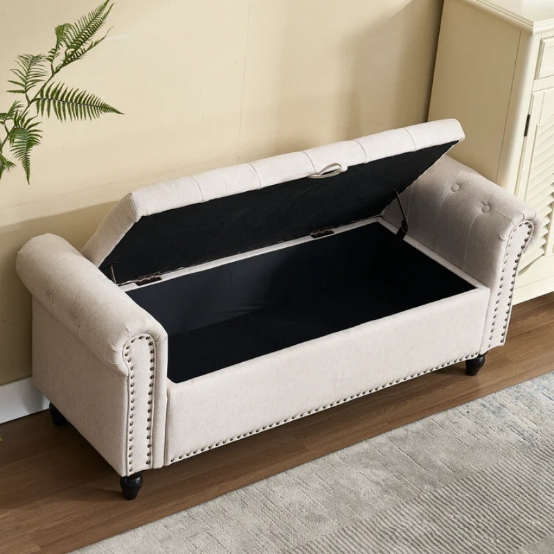 Coolmore Storage Ottoman 55.12 Inches Upholstered Fabric Storage Ottoman Bench,Button Tufted Ottoman with Storage for Living Room,Bedroom End of Bed Bench Withstands 275lbs-海智集-Default-
