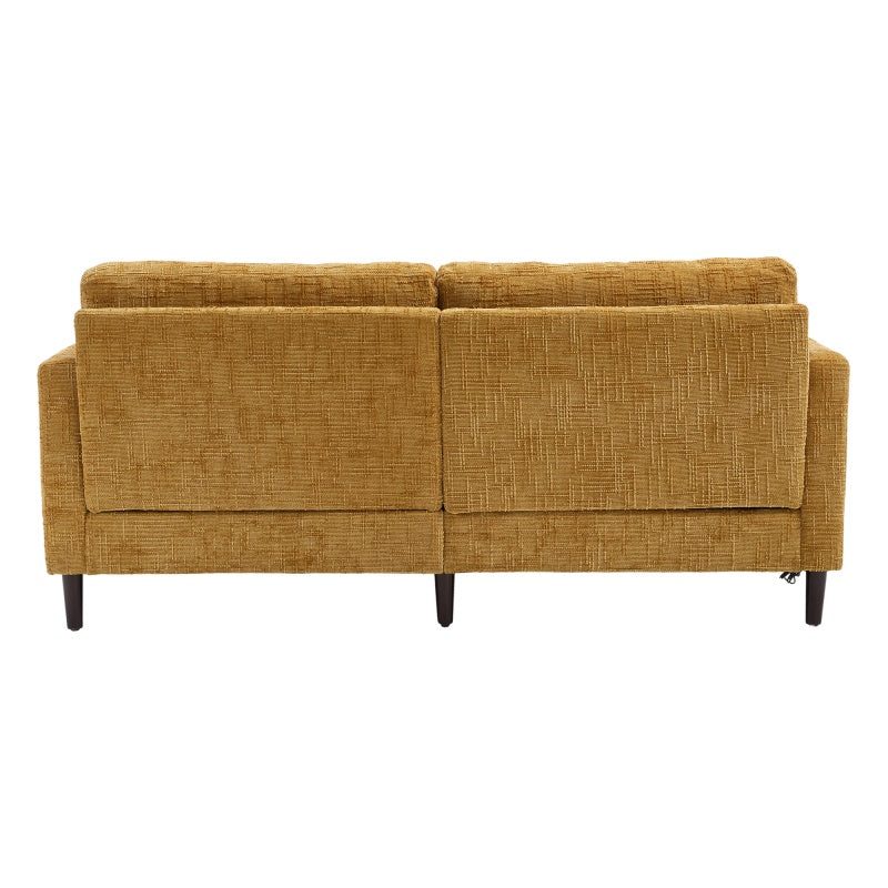 Modern Style Chenille 2-Seater Sofa with LED Light, USB Port & Storage Bag, Mustard Yellow, Rubber Wood Legs-海智集-Default-